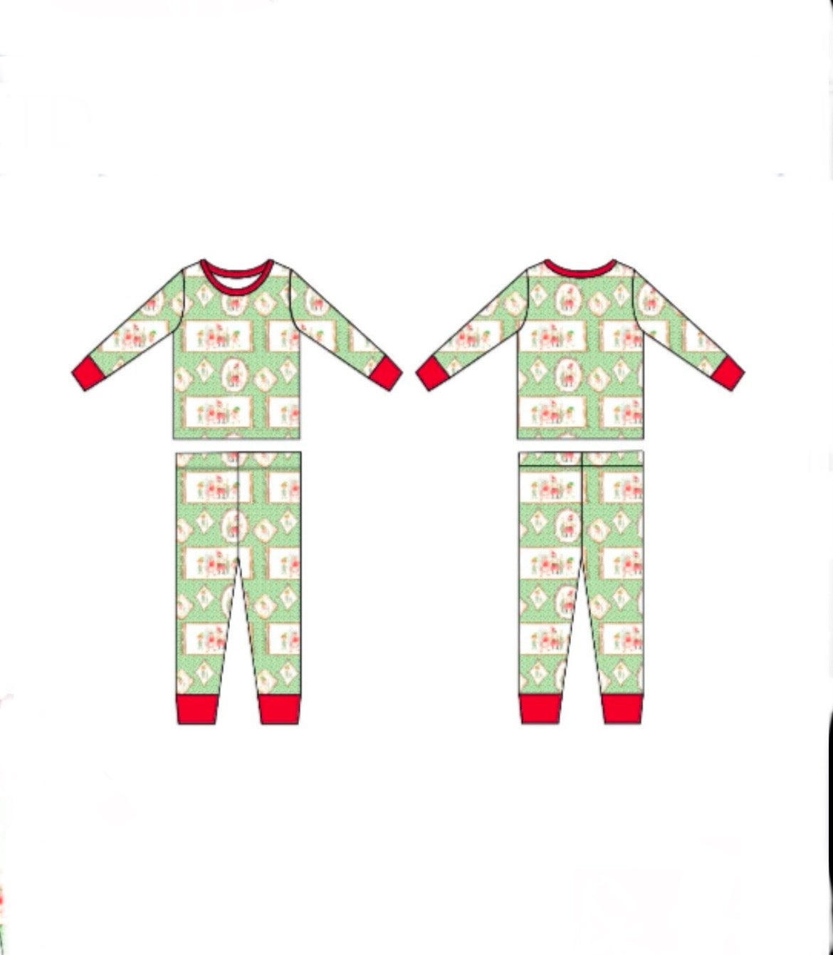 Santa Family Fishing Two Piece Pajama Pants Set
