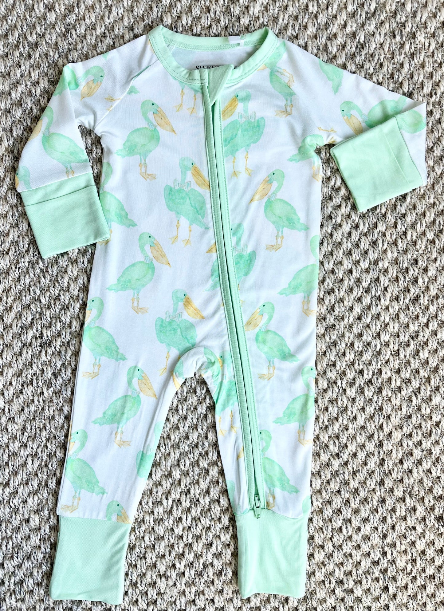 Mint Pelican Zipper Onesie