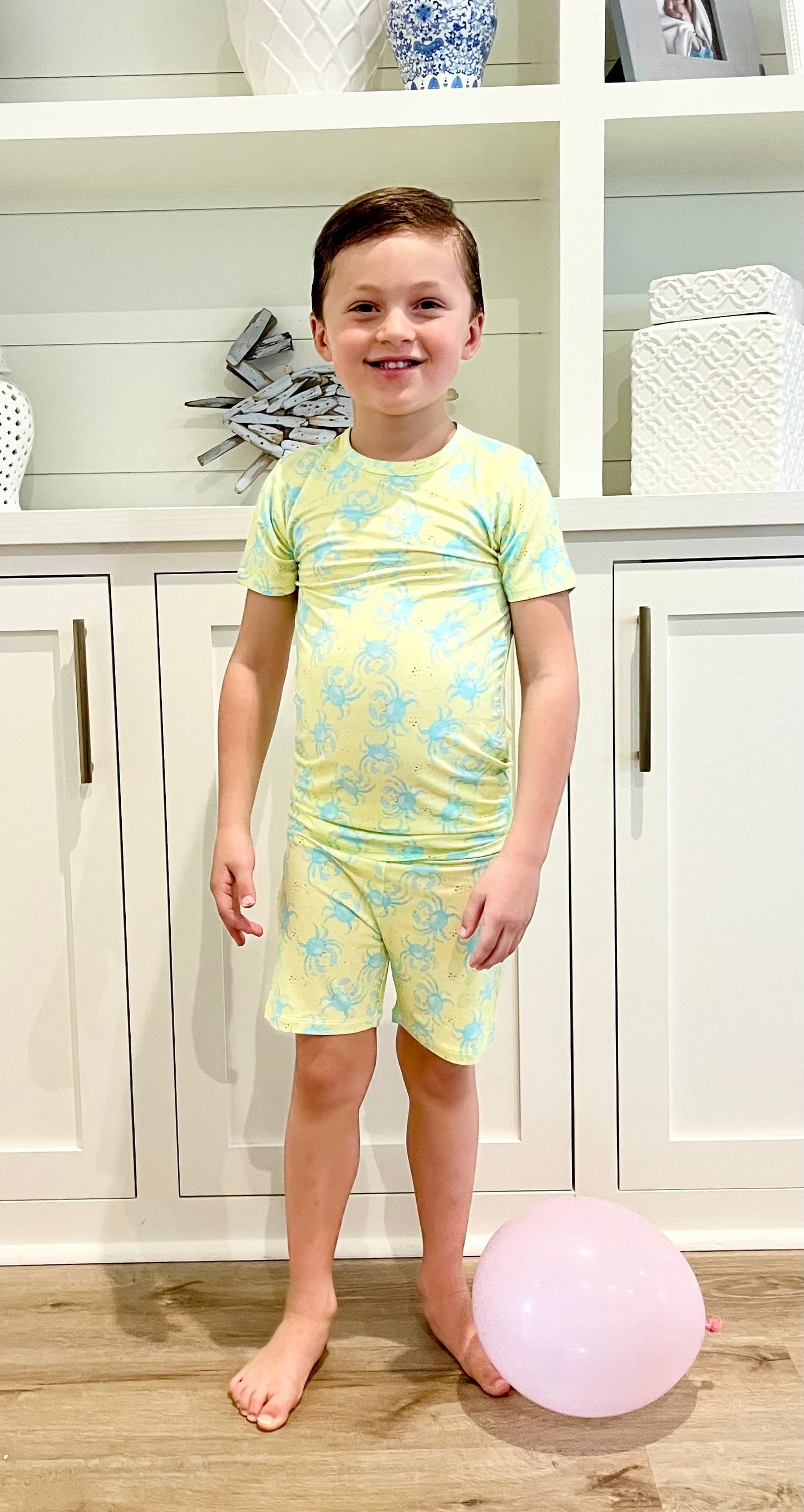 Yellow/Blue Crab Two Piece PJ Short Set
