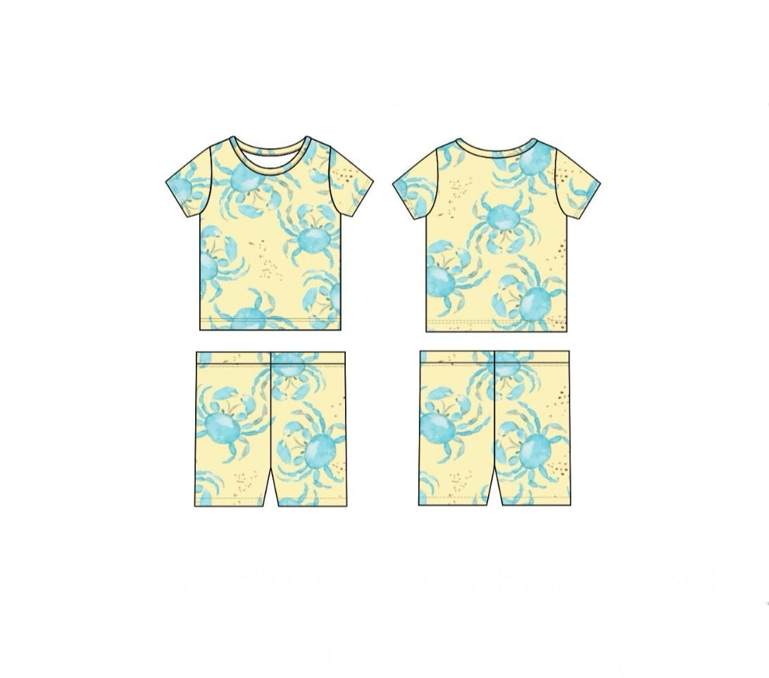 Yellow/Blue Crab Two Piece PJ Short Set