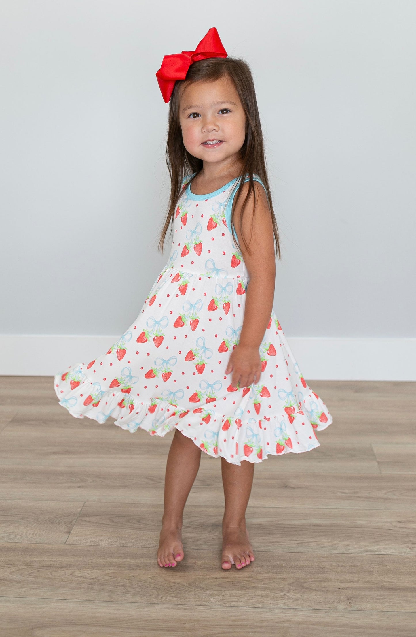 Strawberries and Bows Razorback Twirl Dress