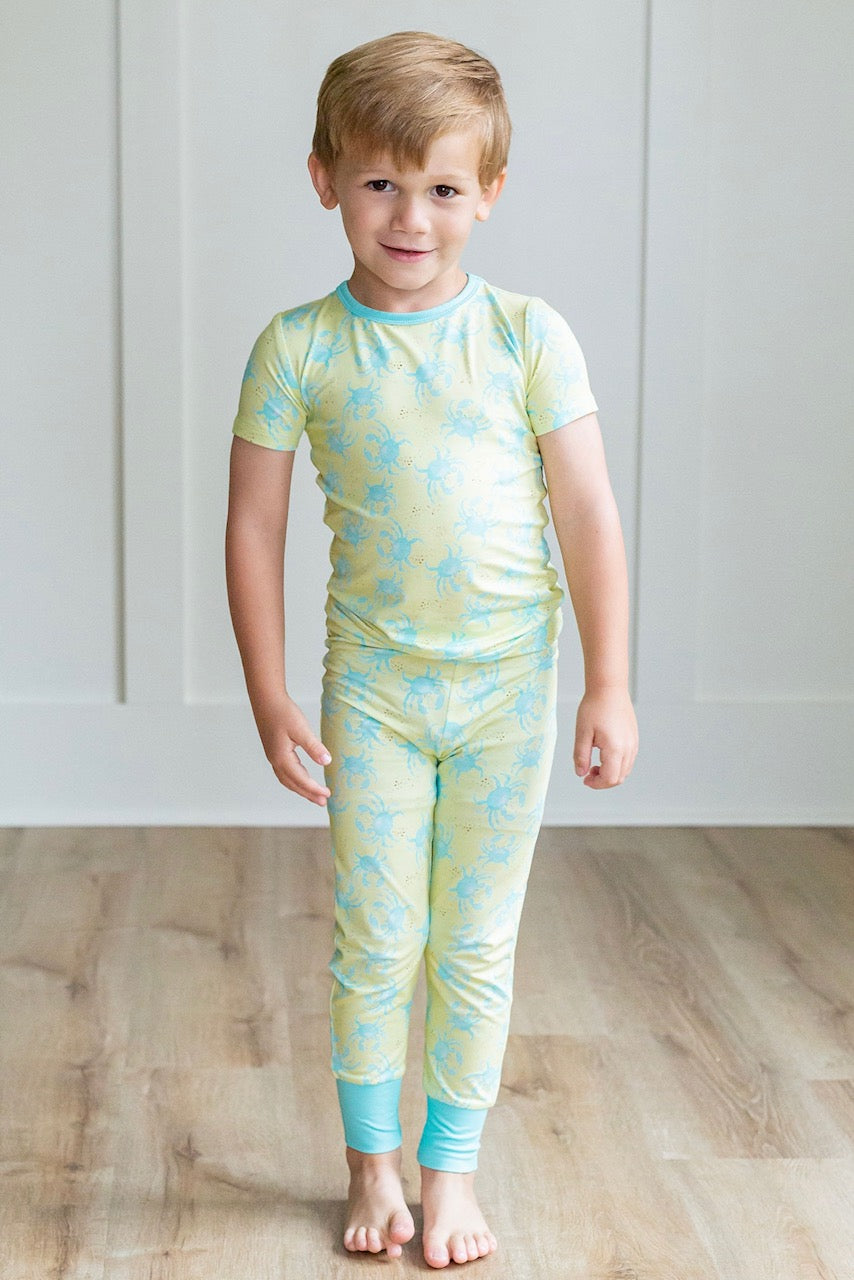 Yellow/Blue Crab Two Piece PJ Pant Set