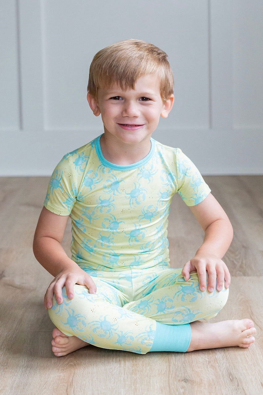 Yellow/Blue Crab Two Piece PJ Pant Set