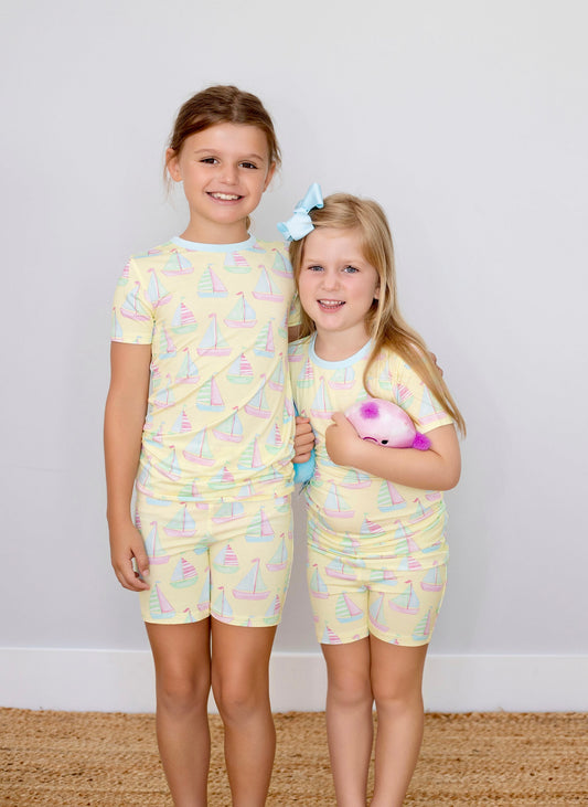 Sailboat Two Piece Pajama Short Set