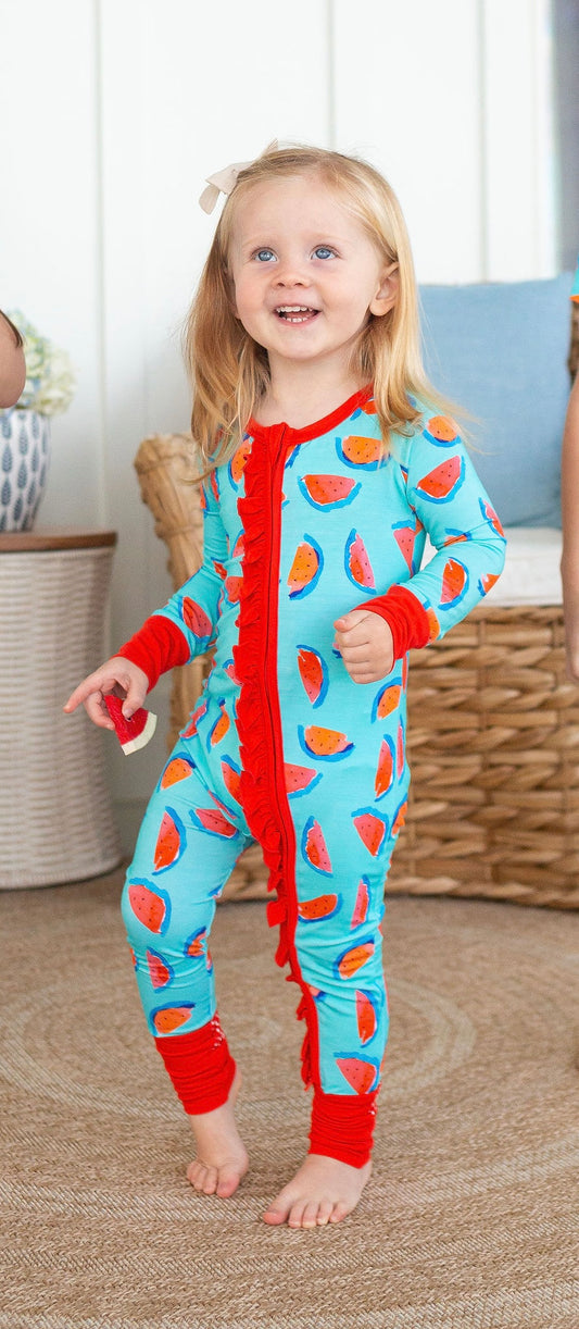 Watermelon Ruffle Zipper Onesie