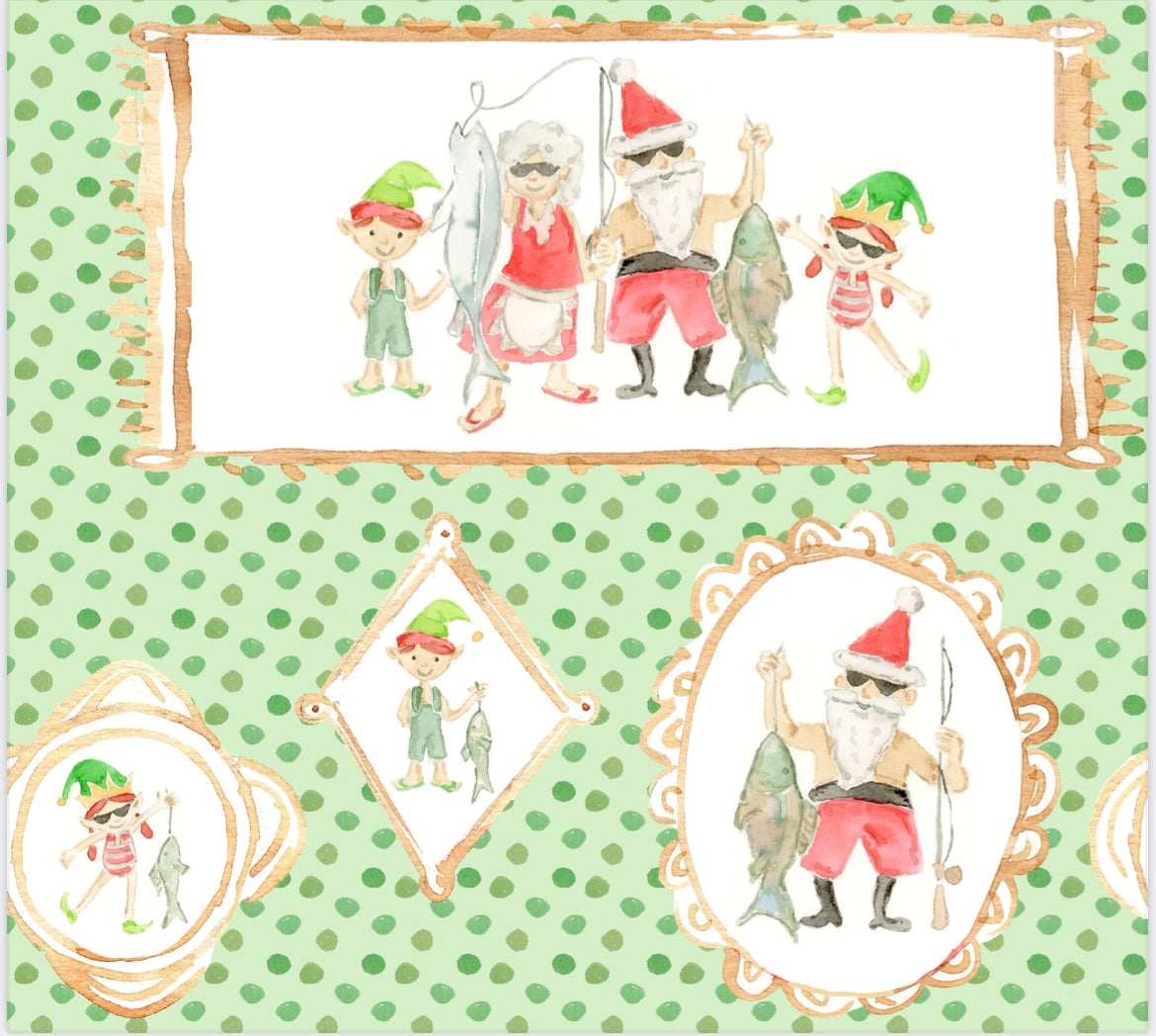 Santa Family Fishing Two Piece Pajama Pants Set