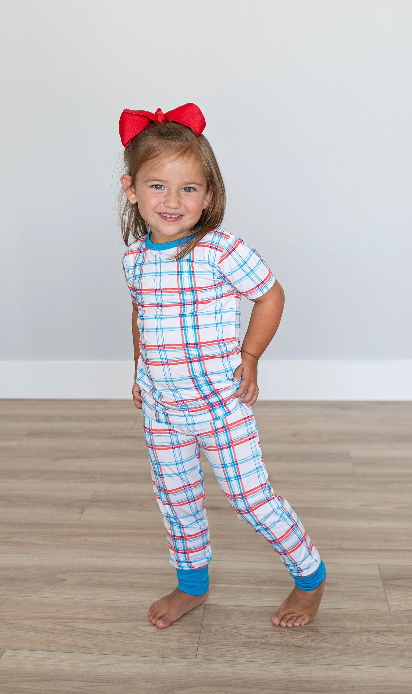 Blue/Red Plaid Two Piece Pajama Pants Set