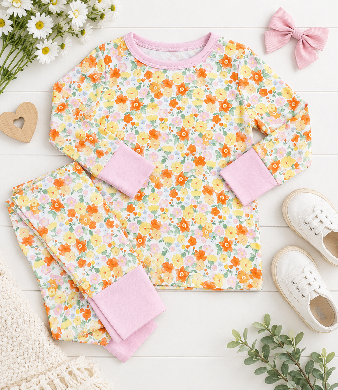 Fall Floral Two Piece Pajama Set