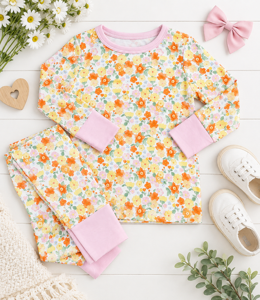 Fall Floral Two Piece Pajama Set
