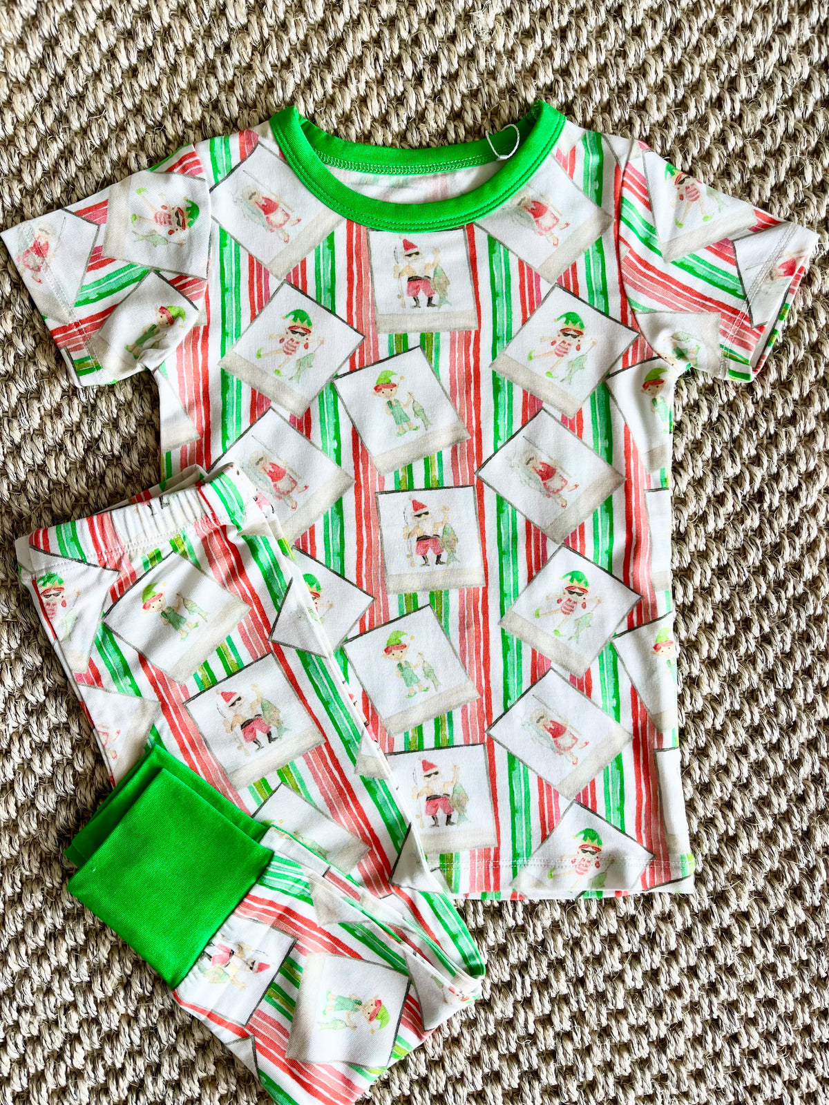 Santa Fishing in Stripes Two Piece Pajama Pants Set