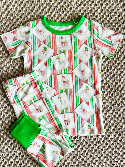 Santa Fishing in Stripes Two Piece Pajama Pants Set