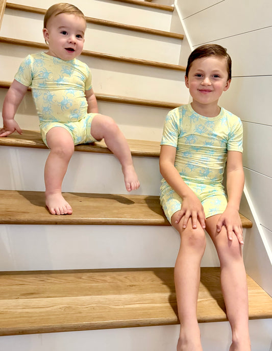 Yellow/Blue Crab Two Piece PJ Short Set