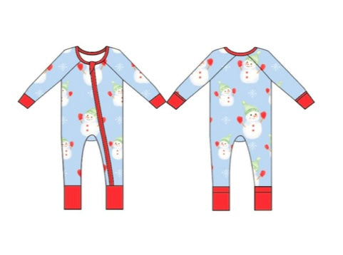Snowmen on Blue Zipper Onesie