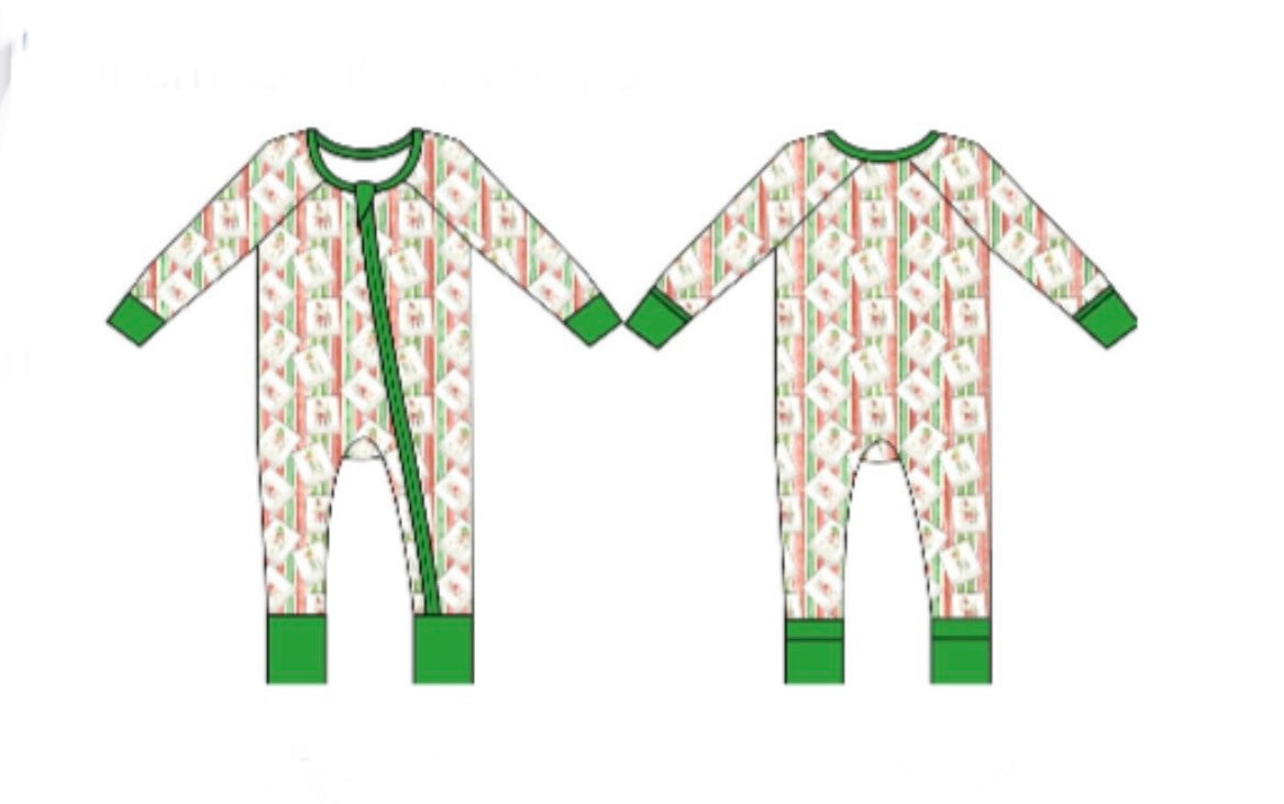 Santa Fishing in Stripes  Zipper Onesie