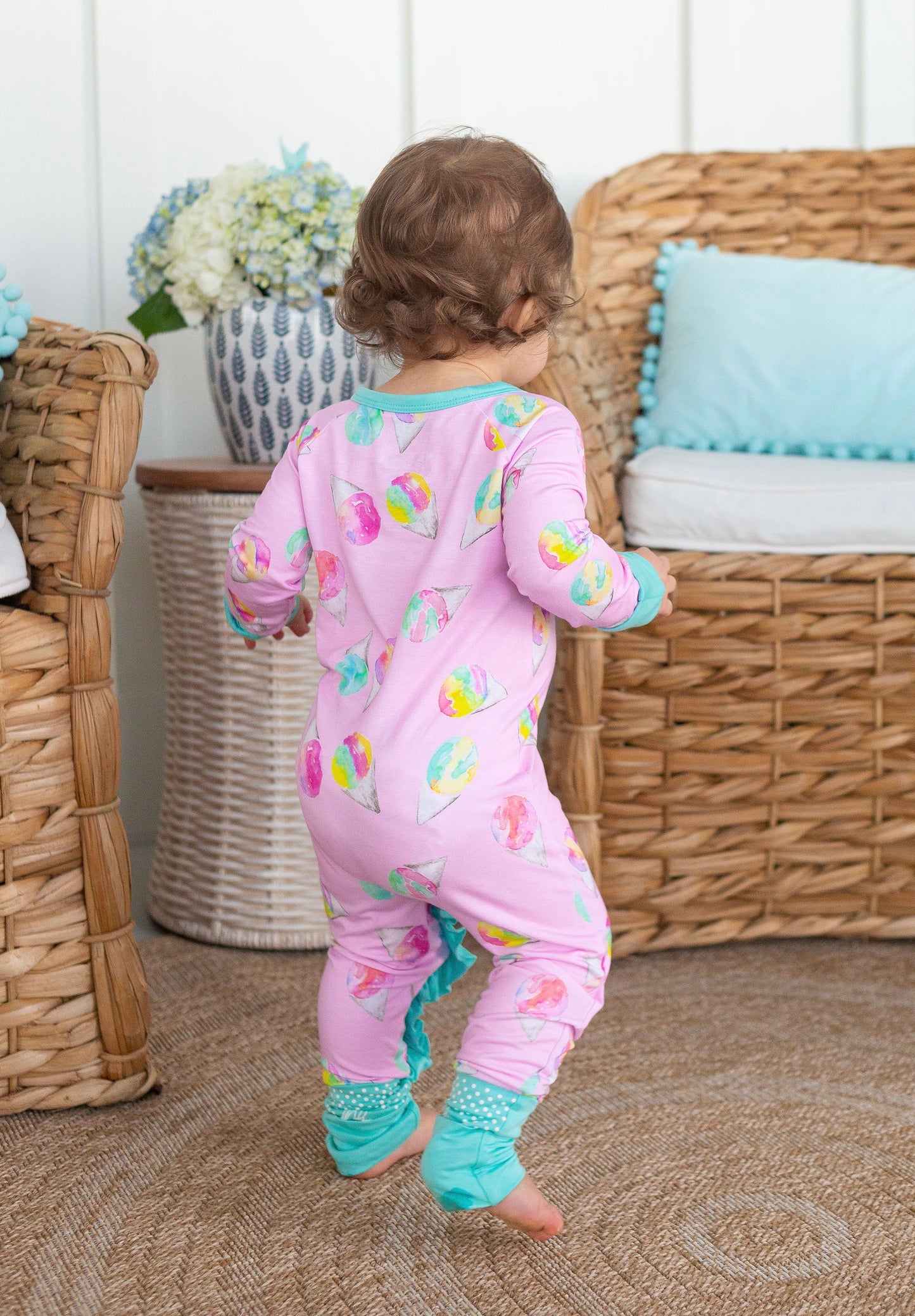 Pink Snowcones Zipper Onesie W/Ruffle