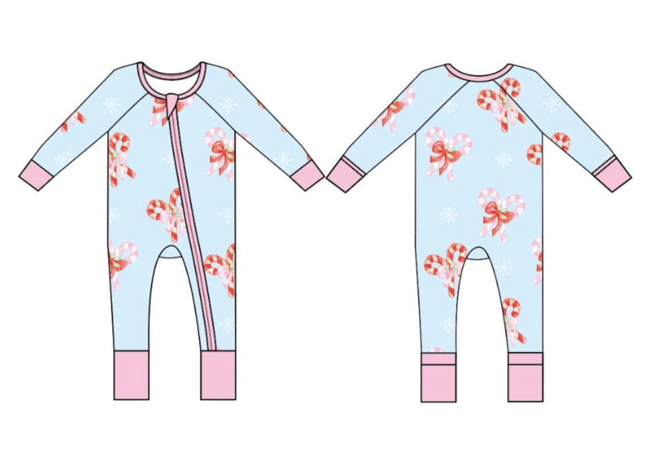 Candy Cane Bows Zipper Onesie