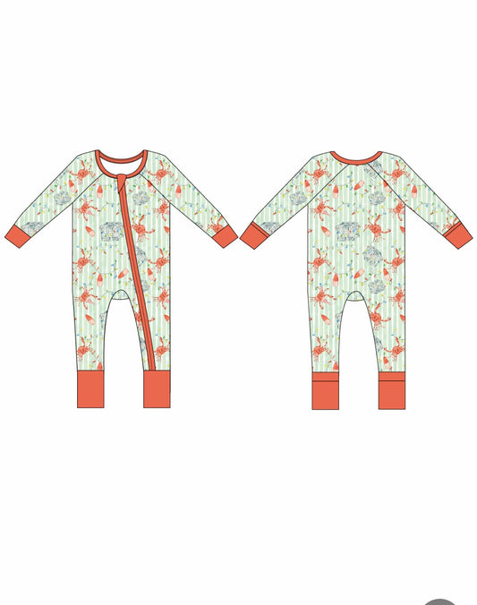 Crab Trap Christmas Zipper Onesie