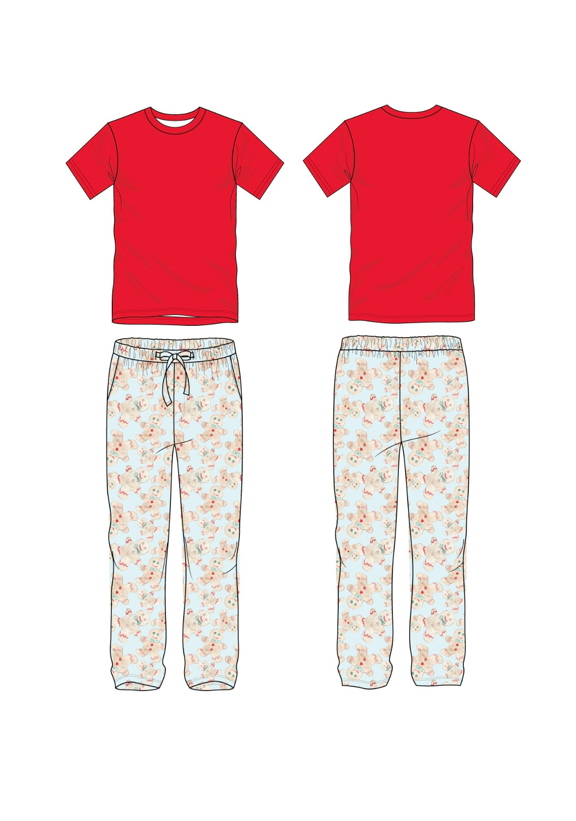 Blue Gingerbread Men's Two Piece Pajama Set