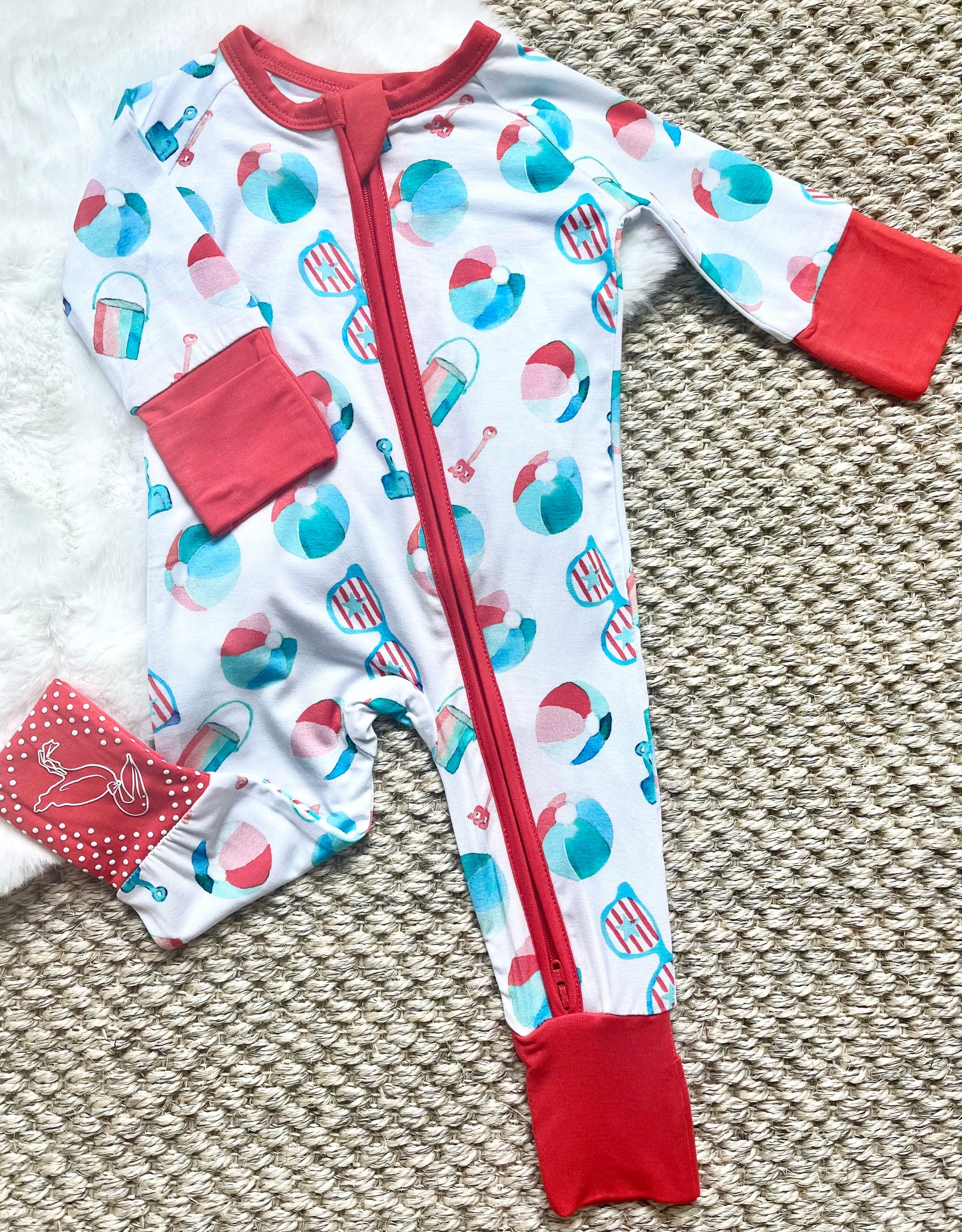 Patriotic Beach Toys Zipper Onesie