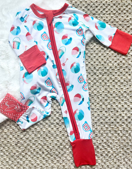 Patriotic Beach Toys Zipper Onesie