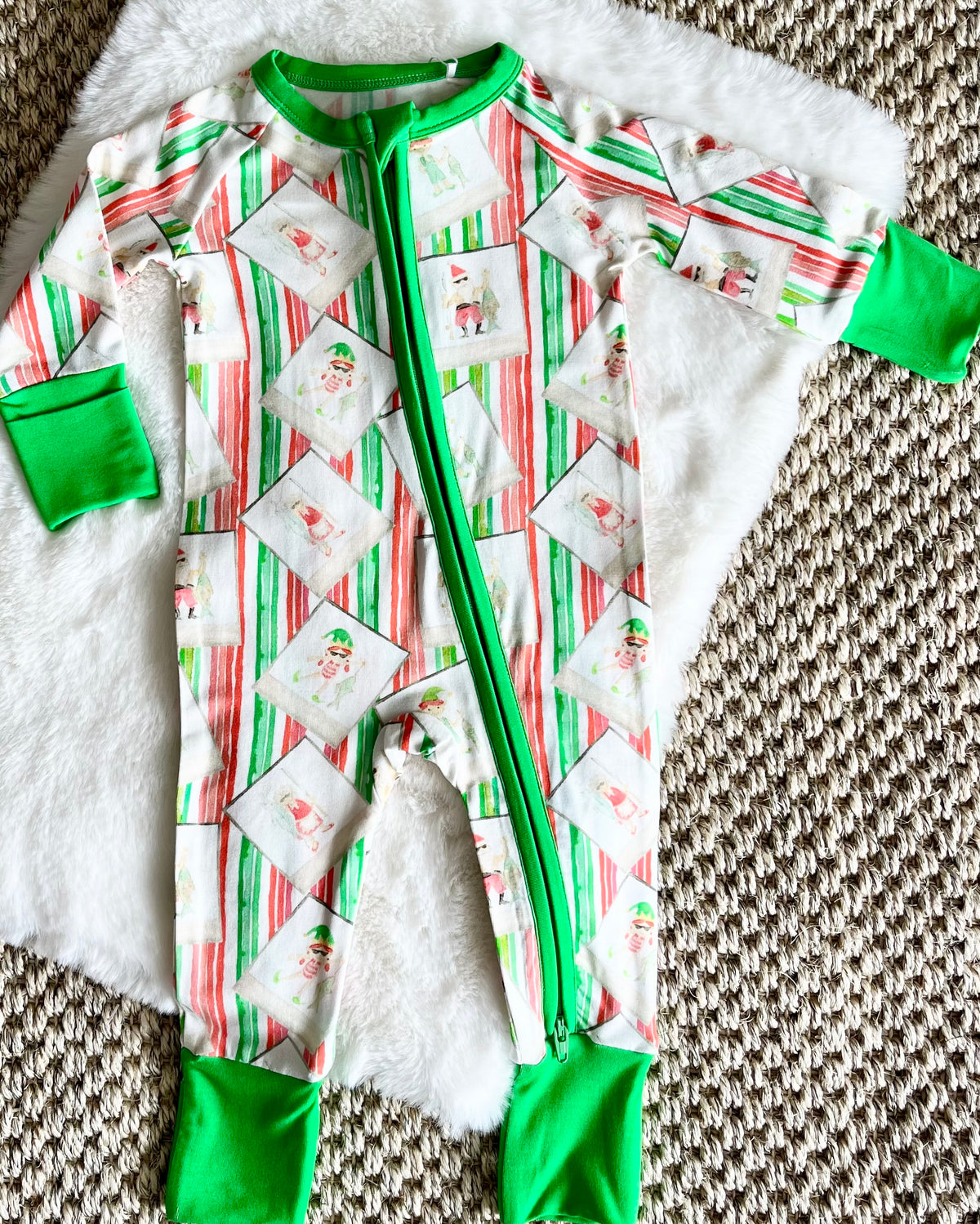 Santa Fishing in Stripes  Zipper Onesie