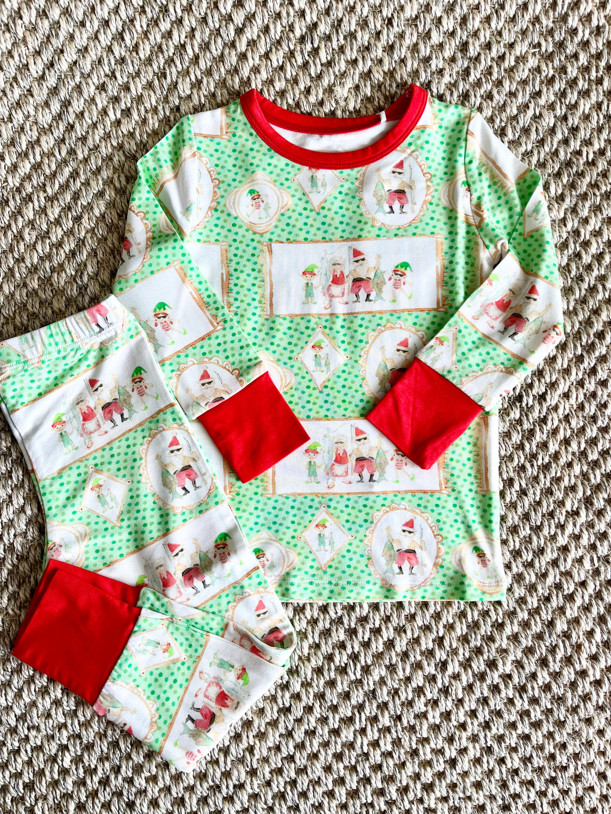 Santa Family Fishing Two Piece Pajama Pants Set