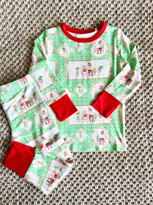 Santa Family Fishing Two Piece Pajama Pants Set