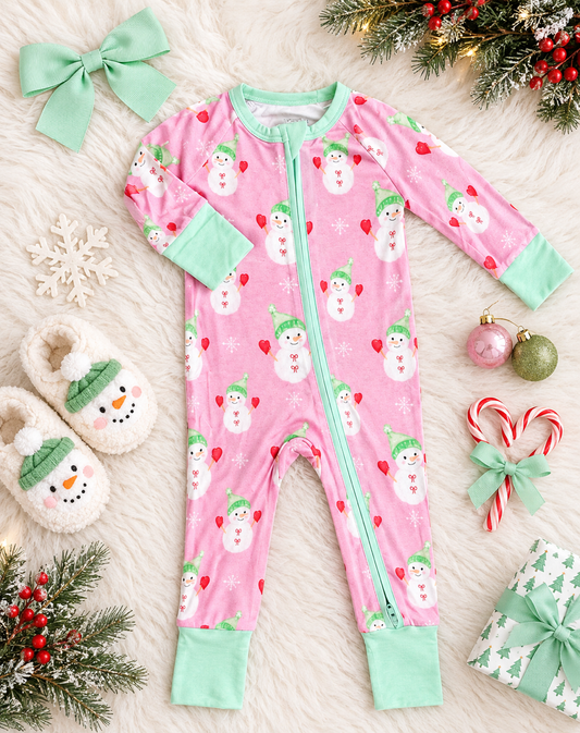 Snowmen with Bows Zipper Onesie