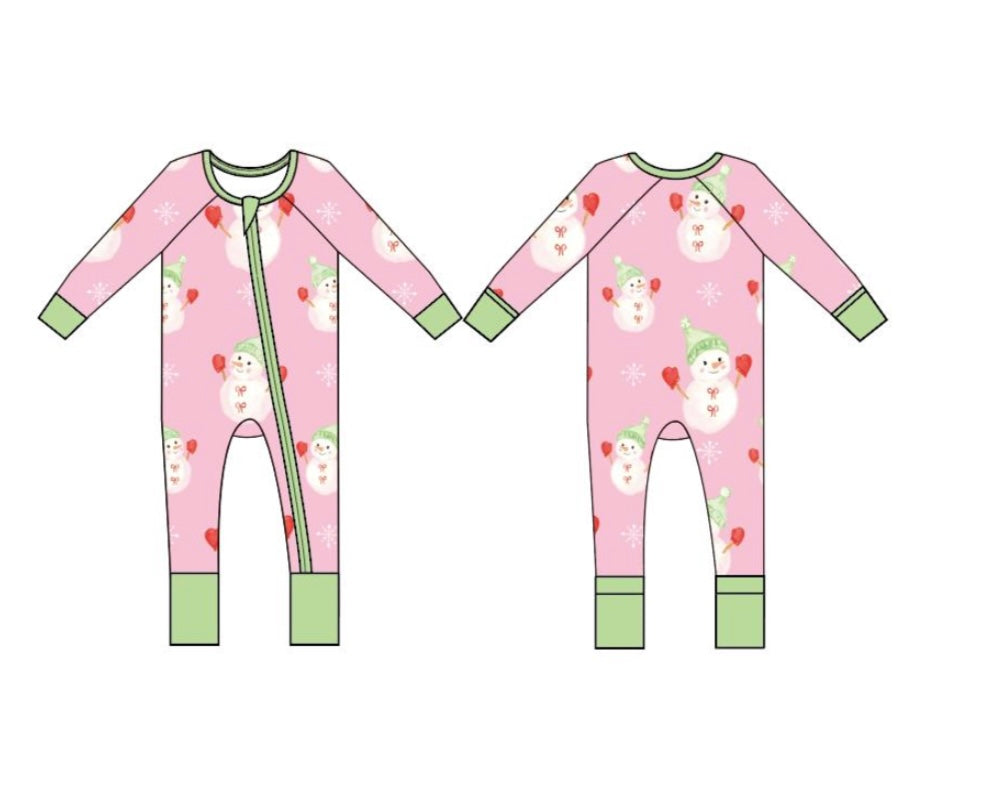 Snowmen with Bows Zipper Onesie