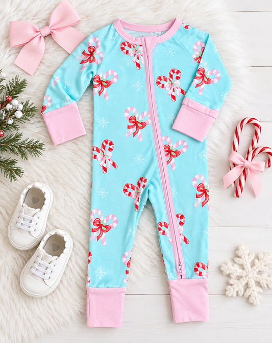 Candy Cane Bows Zipper Onesie