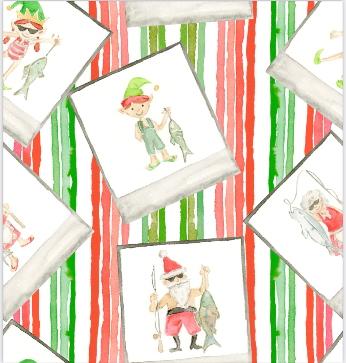 Santa Fishing in Stripes  Zipper Onesie