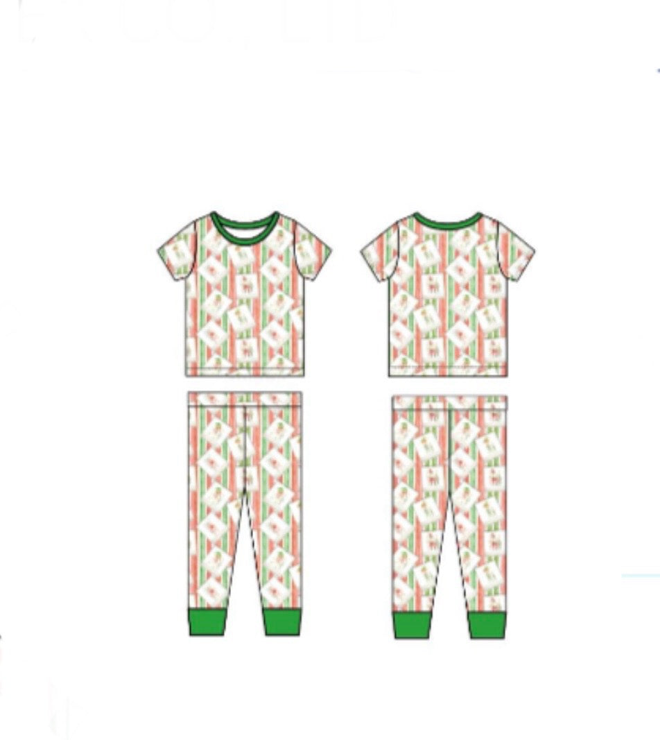 Santa Fishing in Stripes Two Piece Pajama Pants Set