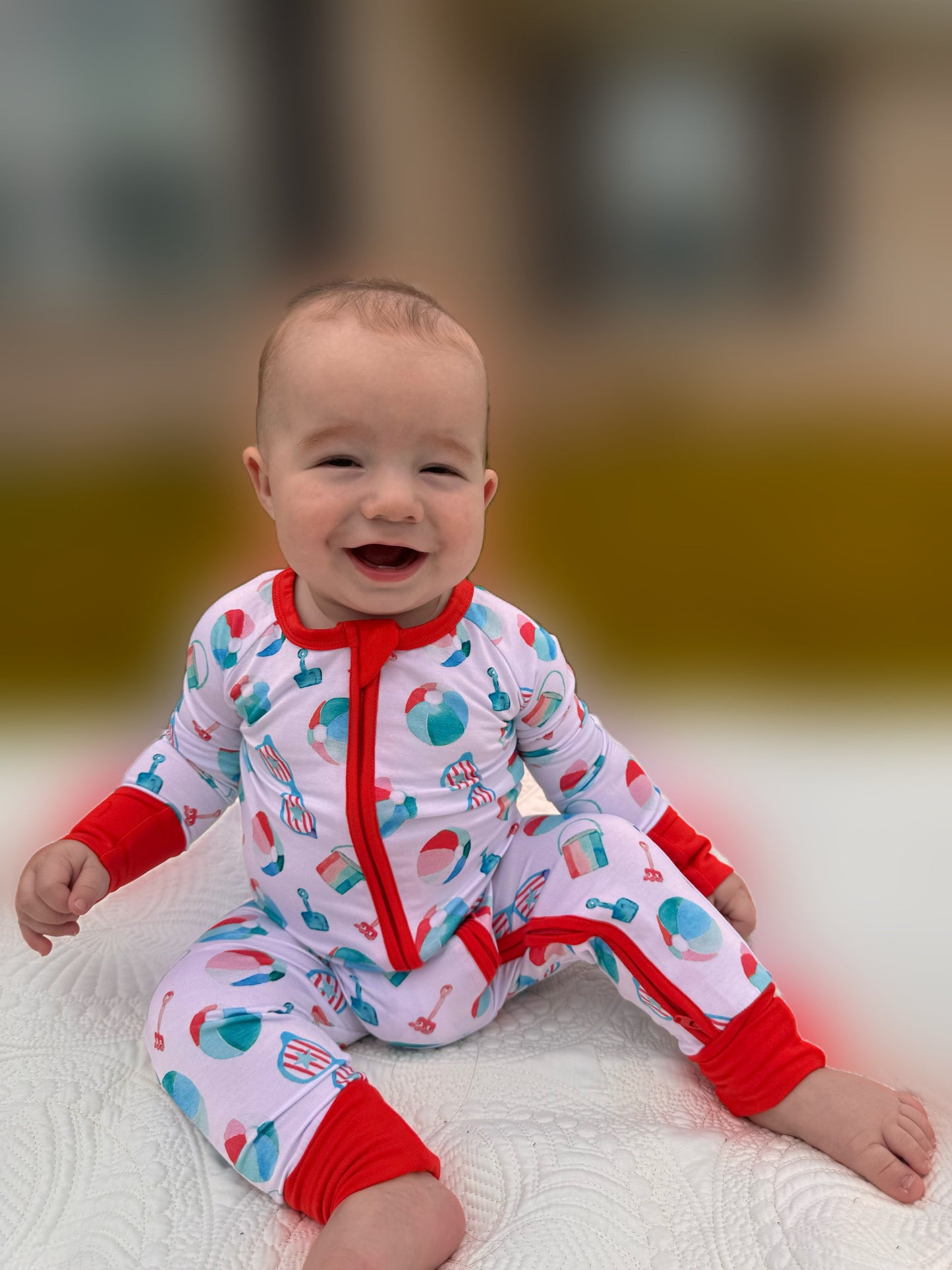 Patriotic Beach Toys Zipper Onesie