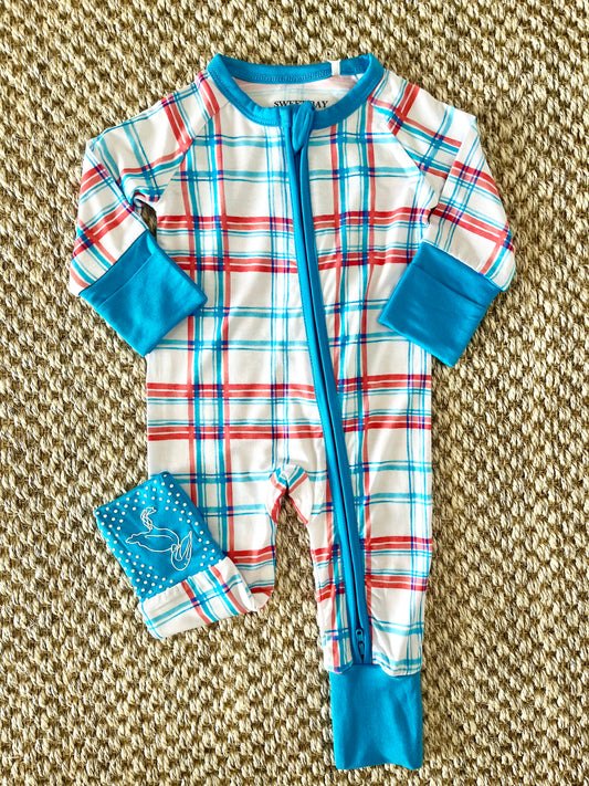 Blue/Red Plaid Zipper Onesie