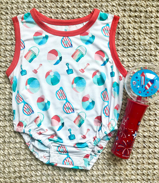 Patriotic Beach Toys Bubble Romper