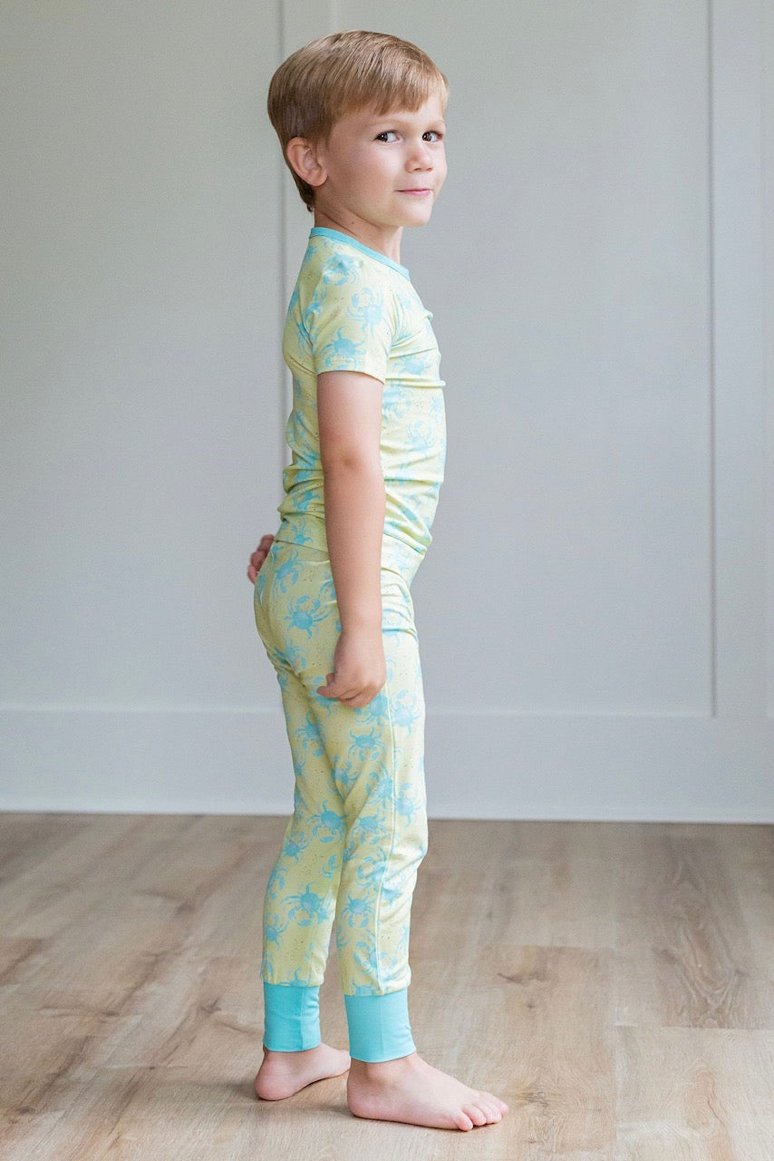 Yellow/Blue Crab Two Piece PJ Short Set