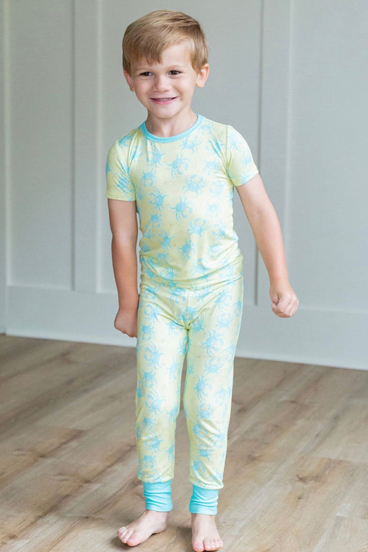 Yellow/Blue Crab Two Piece PJ Short Set