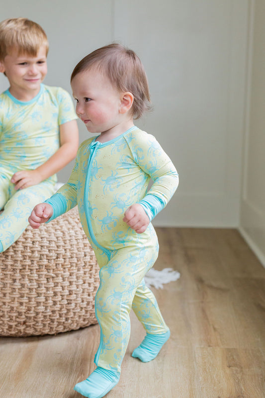 Yellow/Blue Crab Zipper Onesie