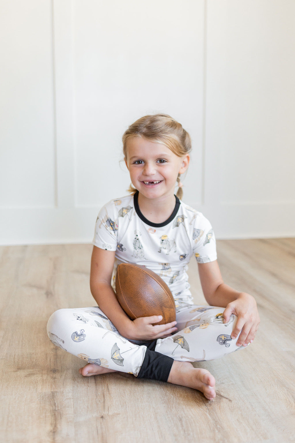 Black & Gold Puppy Football Two Piece PJ Set