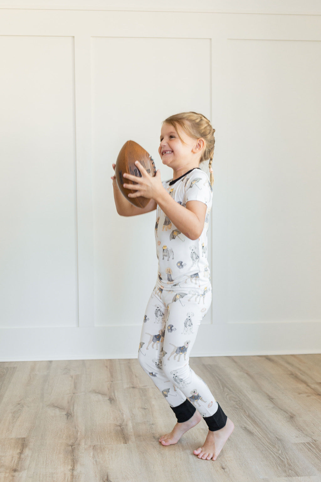 Black & Gold Puppy Football Two Piece PJ Set