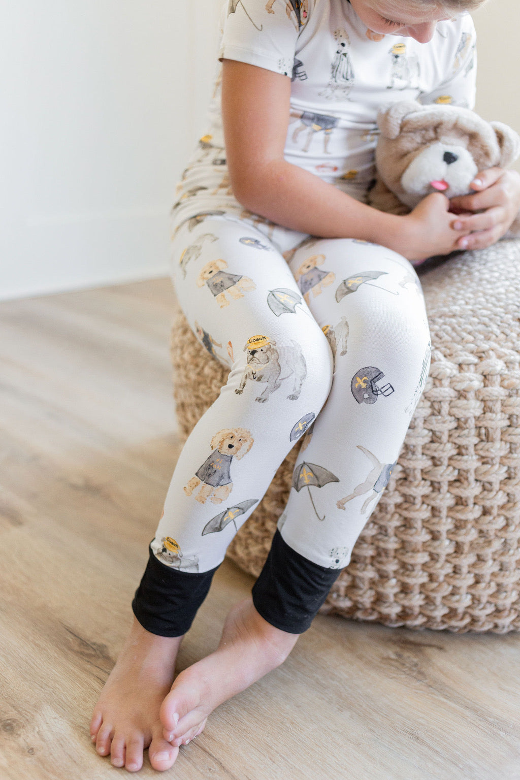 Black & Gold Puppy Football Two Piece PJ Set