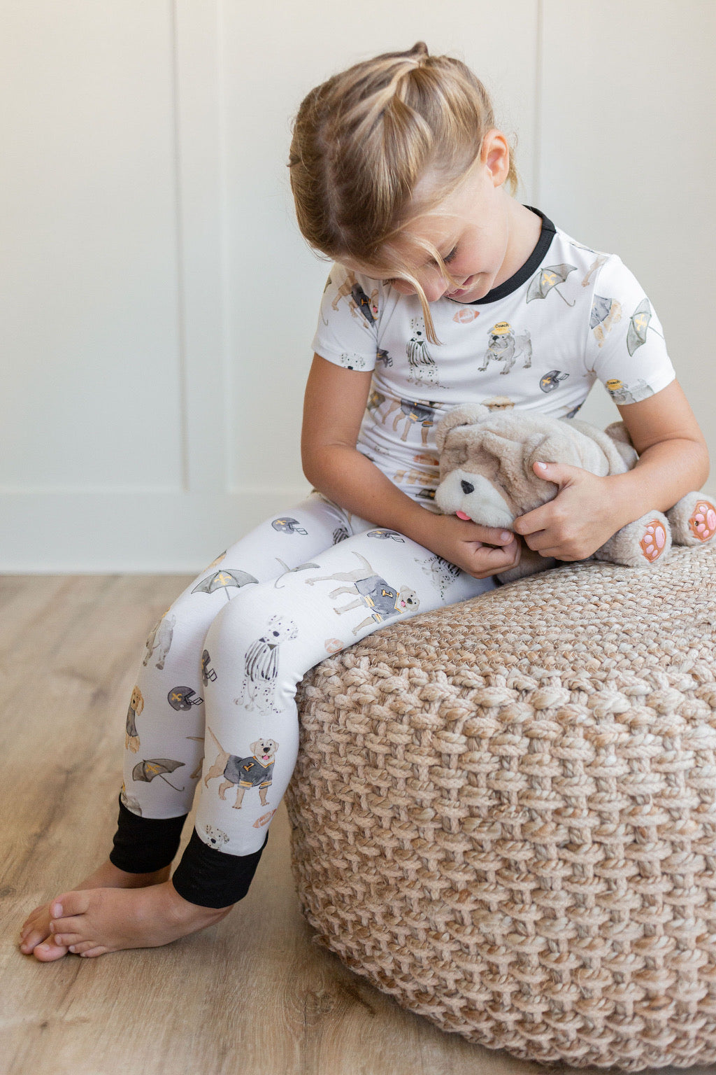 Black & Gold Puppy Football Two Piece PJ Set