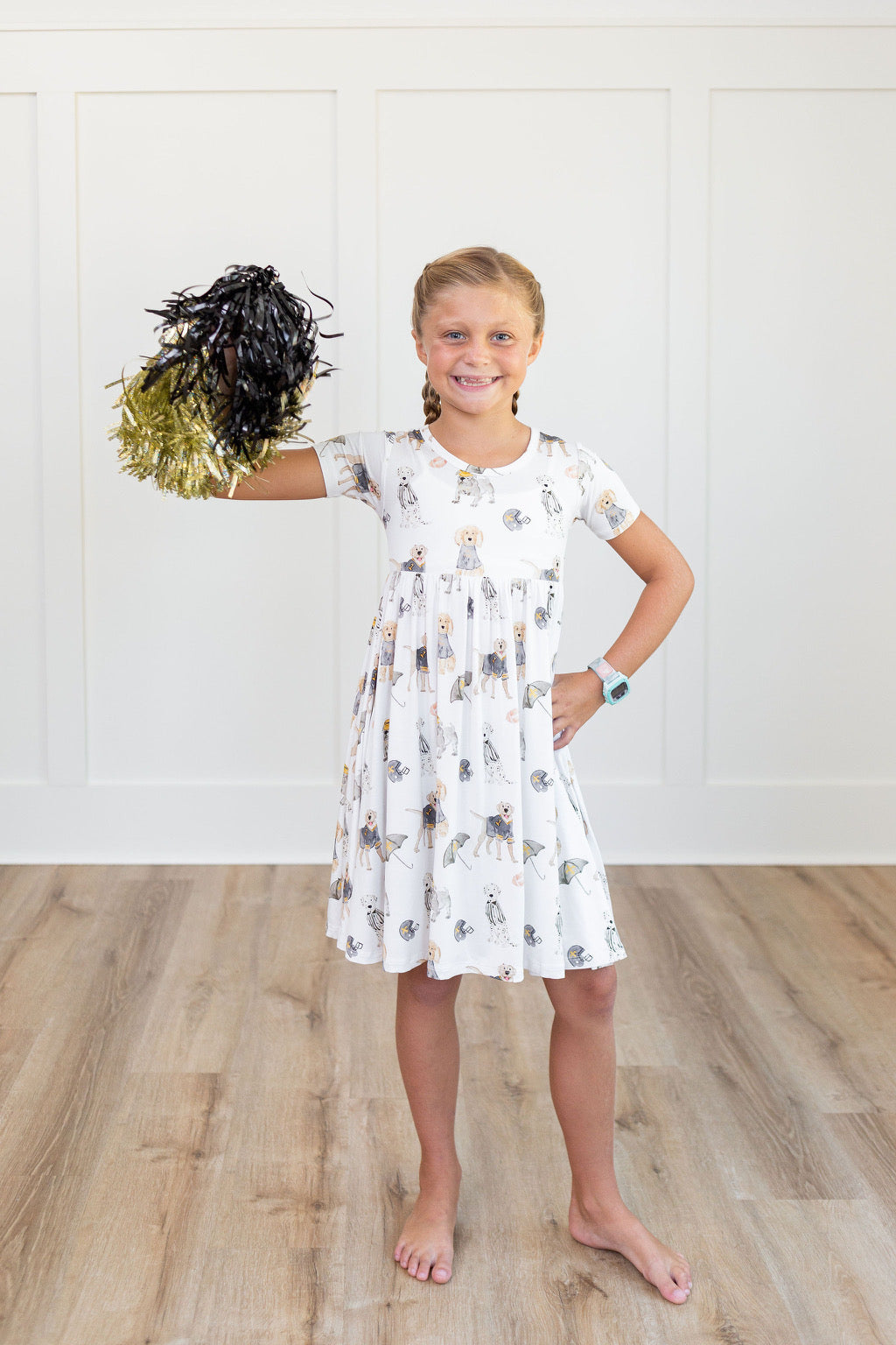 Black & Gold Puppy Football Twirl Dress