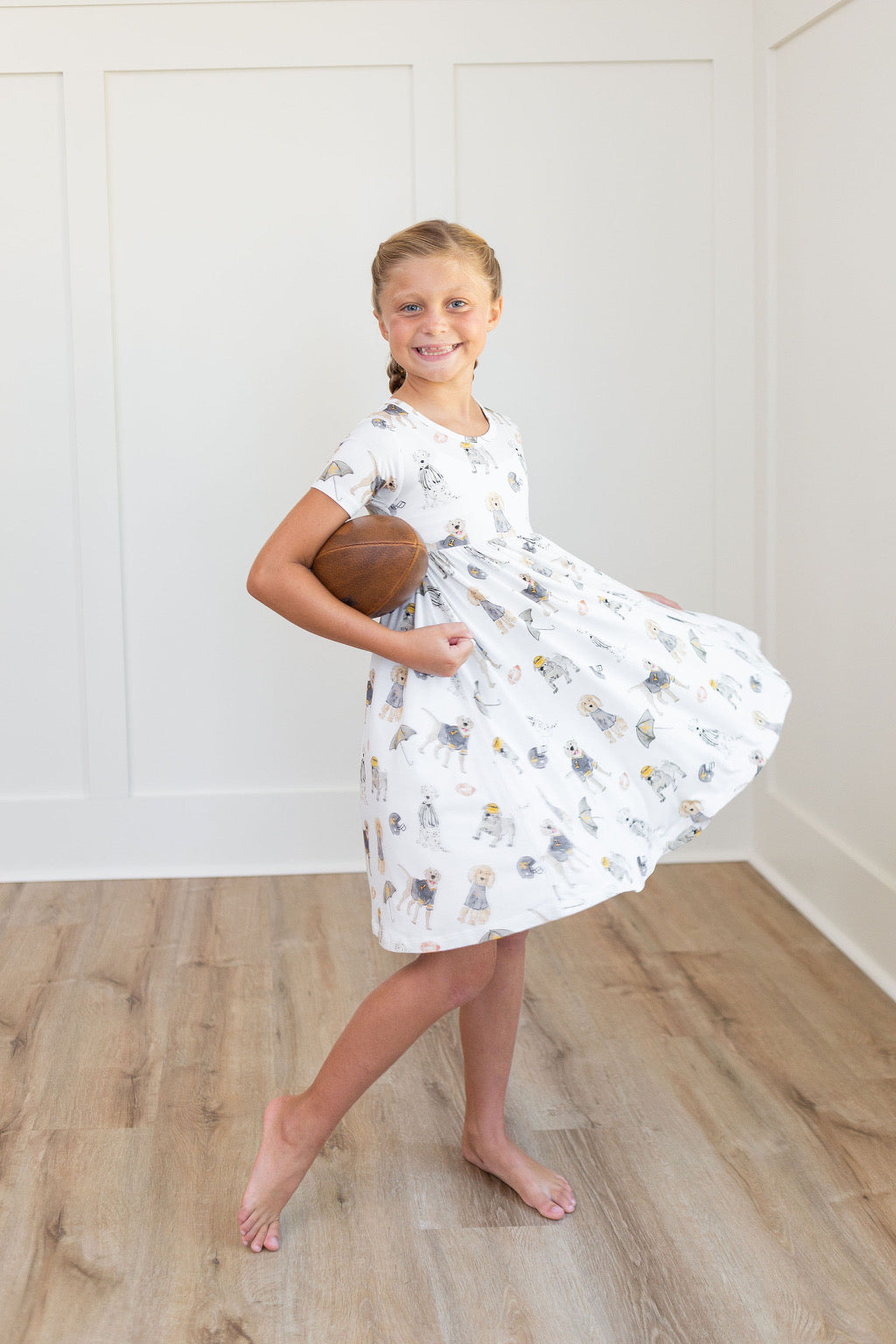 Black & Gold Puppy Football Twirl Dress