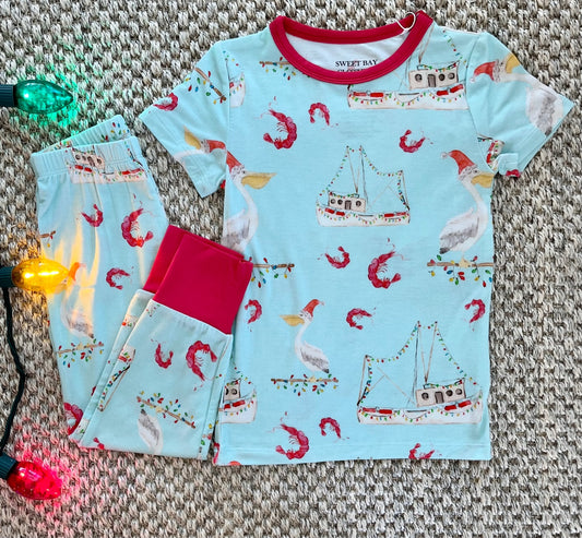 Shrimp Boat Christmas Two Piece Pajama Pants Set