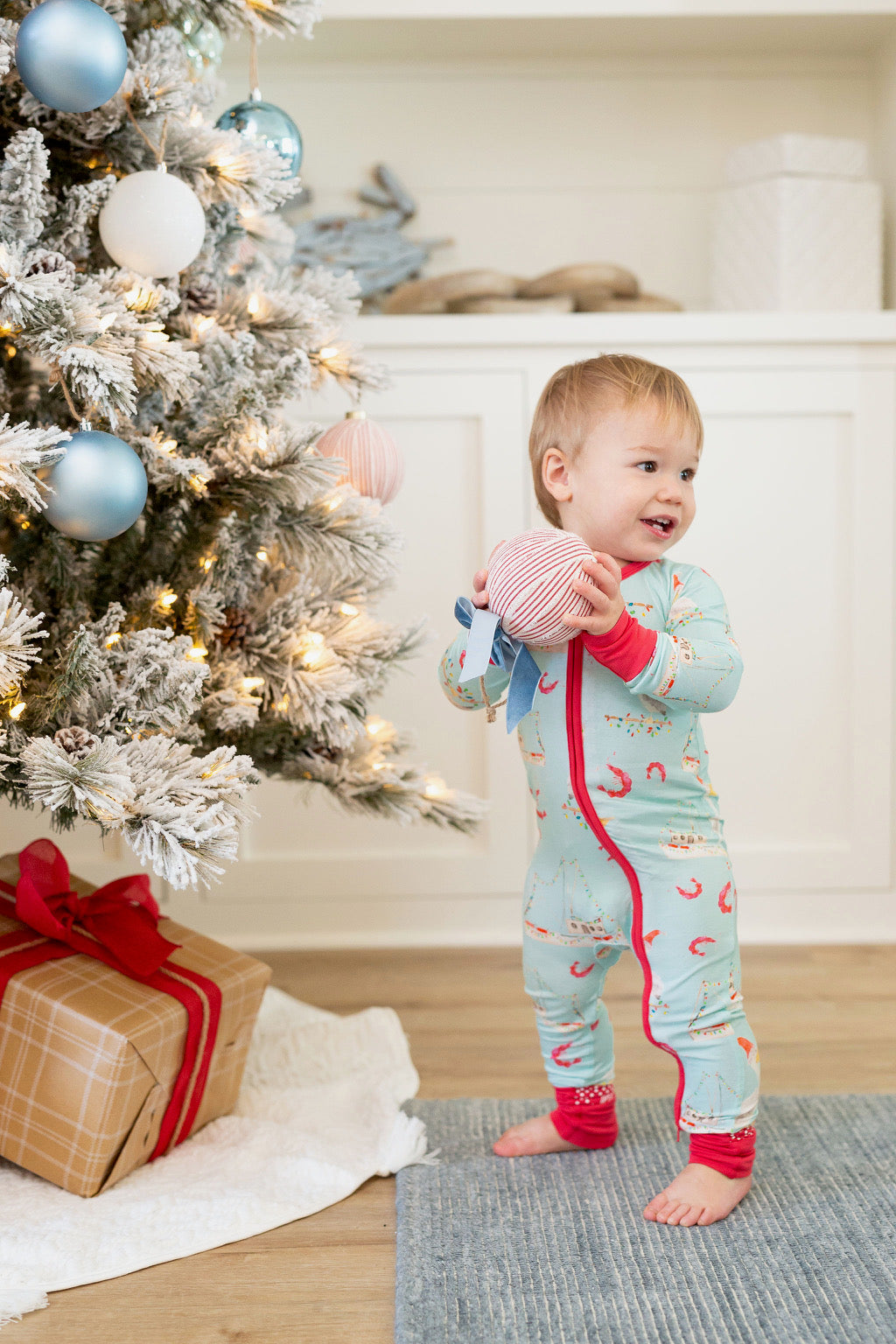 Shrimp Boat Christmas Zipper Onesie