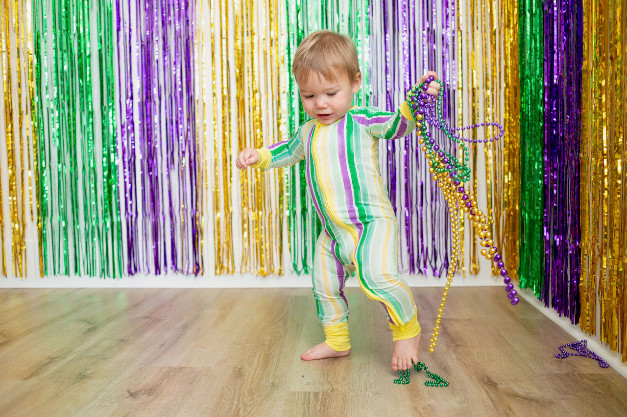 Mardi Gras Stripes Zipper Onesie