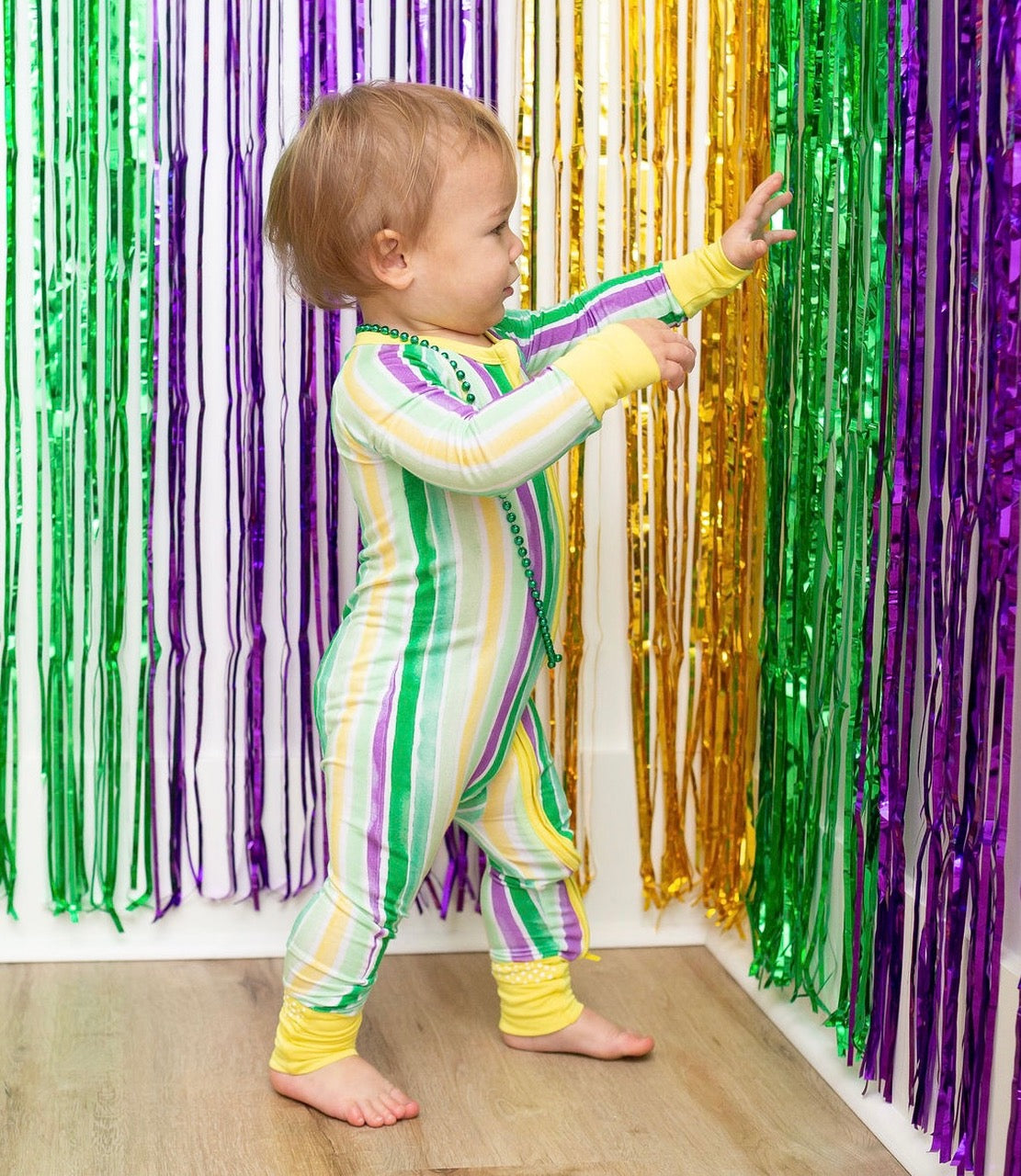 Mardi Gras Stripes Zipper Onesie