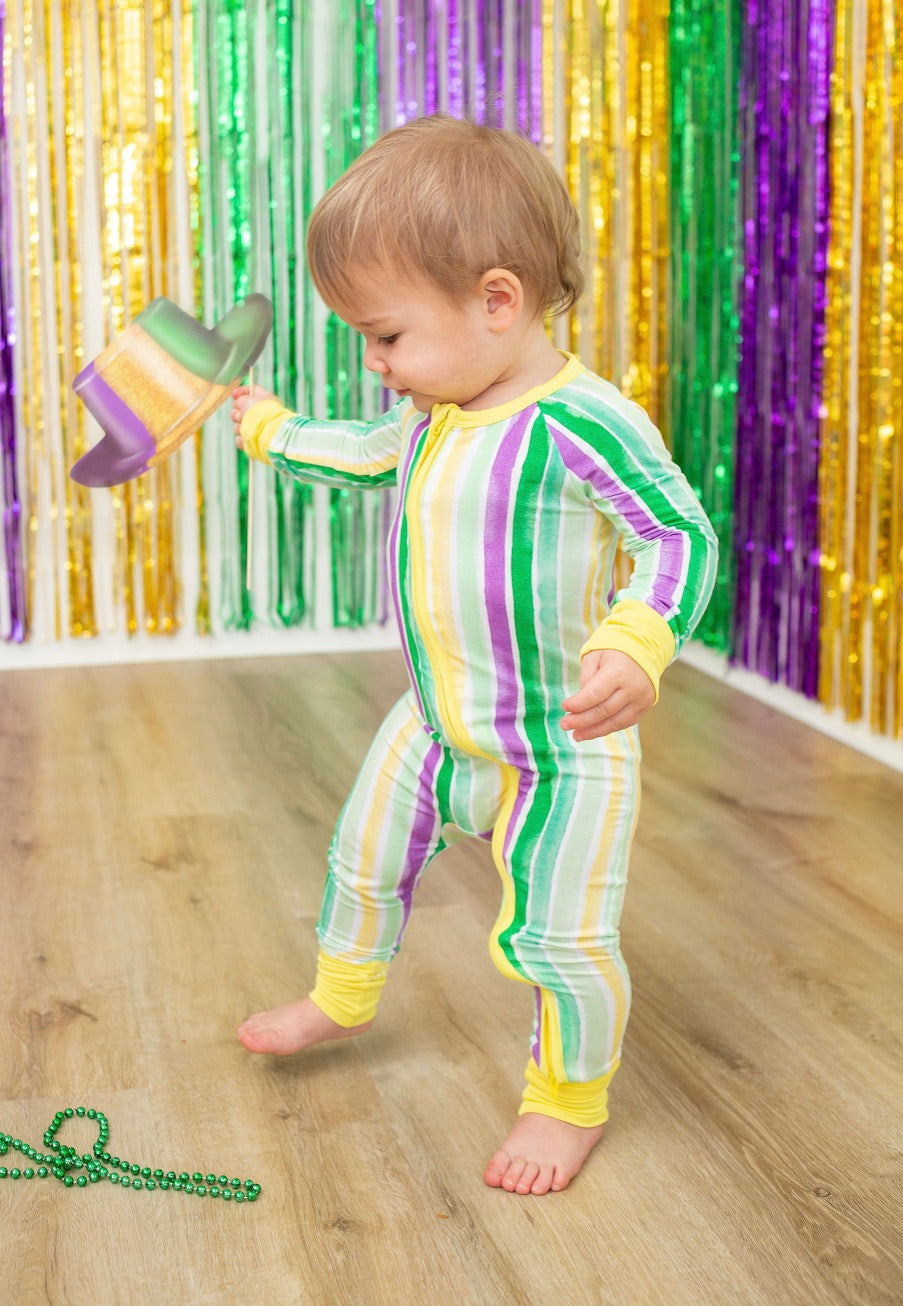 Mardi Gras Stripes Zipper Onesie