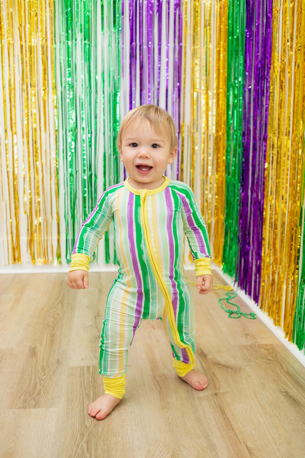 Mardi Gras Stripes Zipper Onesie